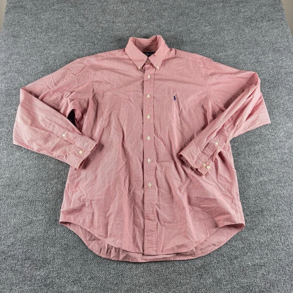 Ralph Lauren Shirt Mens 16.5 36/37 Red Check Yarmouth Long Sleeve Dress Cotton